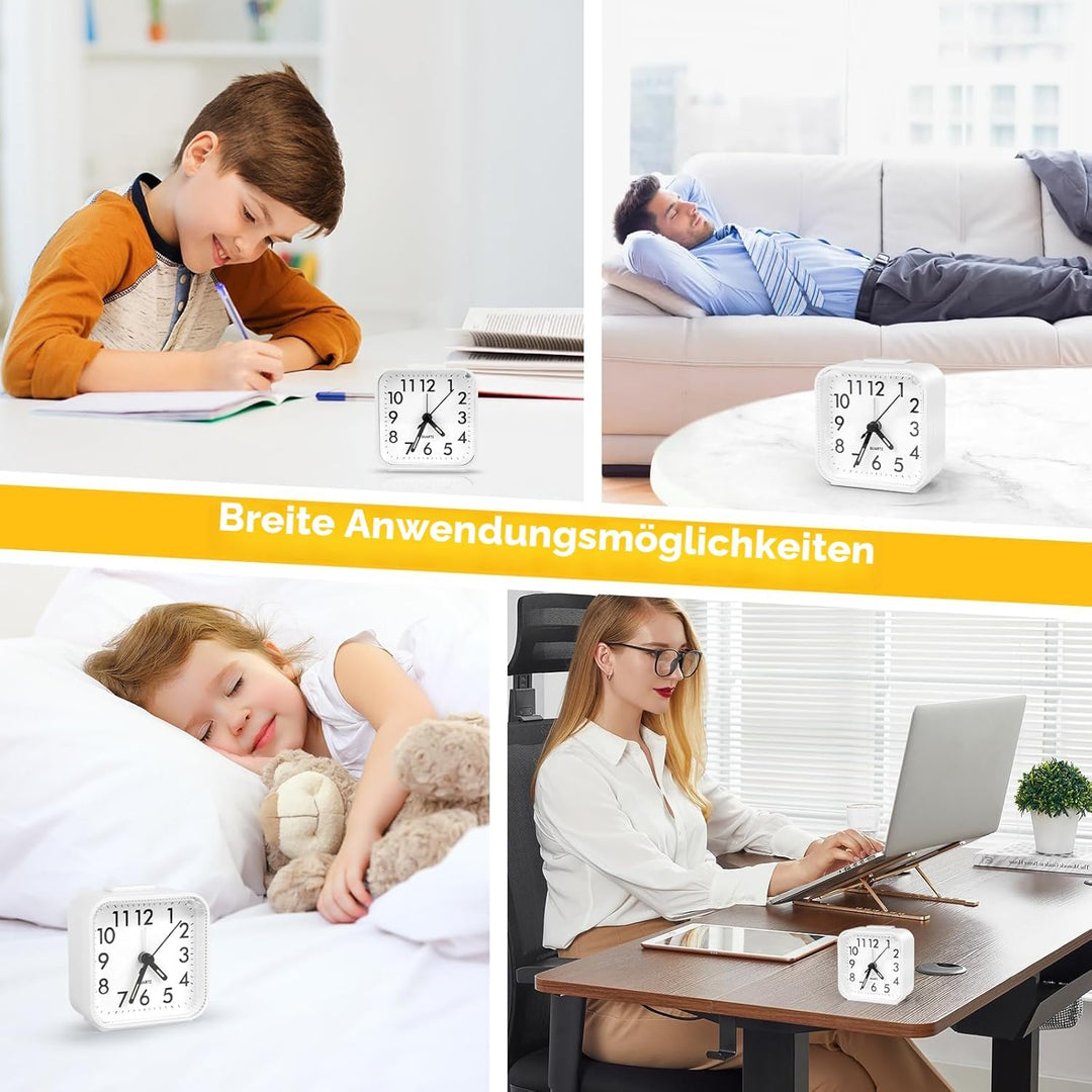 Analog Wecker Ohne Ticken, Mit Licht für Tiefschläfer, Batteriebetrieben, Reisewecker Mit Leuchtziff