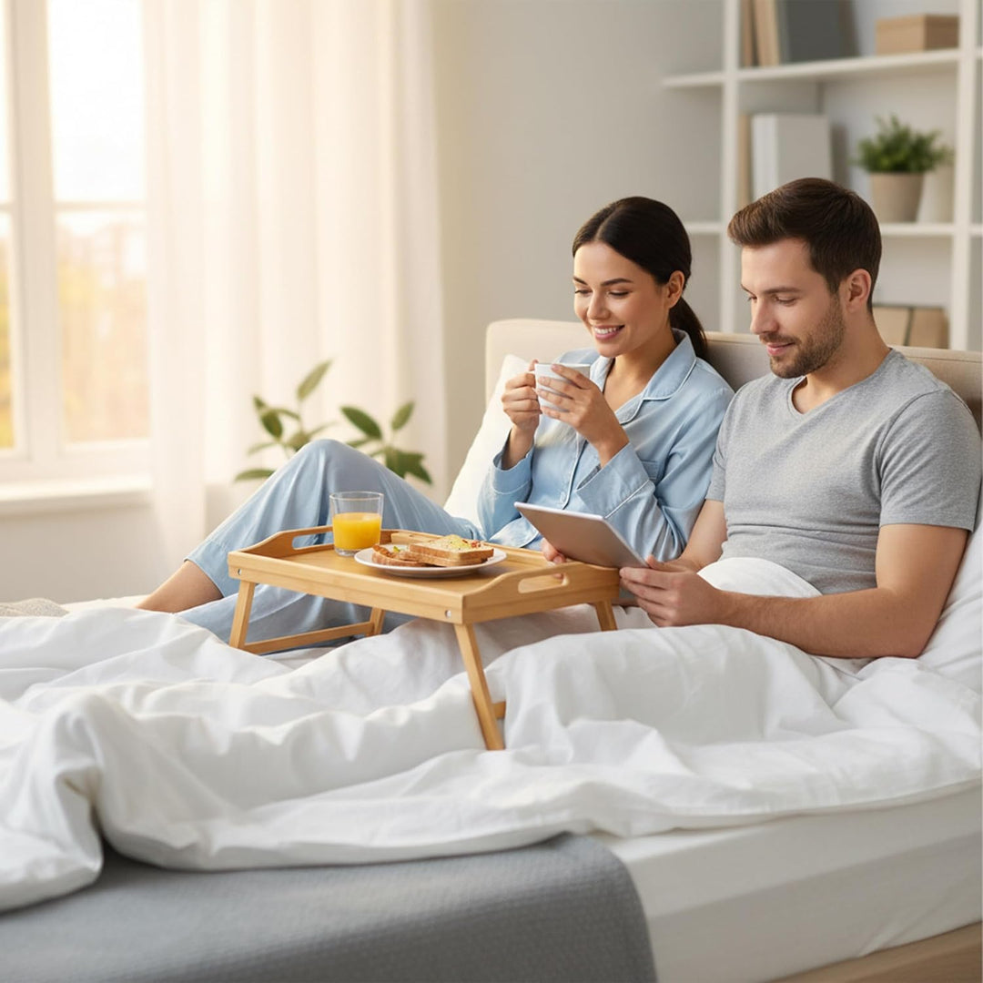 Relaxdays Betttablett klappbar, Tablet- & Handyhalter, Frühstück im Bett, Bambus & MDF, HBT: 24x60x3