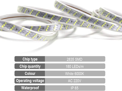 FOLGEMIR 5m LED Band – Kalt Weiss, 3 schiefe Reihen 2835 SMD 180 Leds/m Strip, ganz helle Beleuchtun