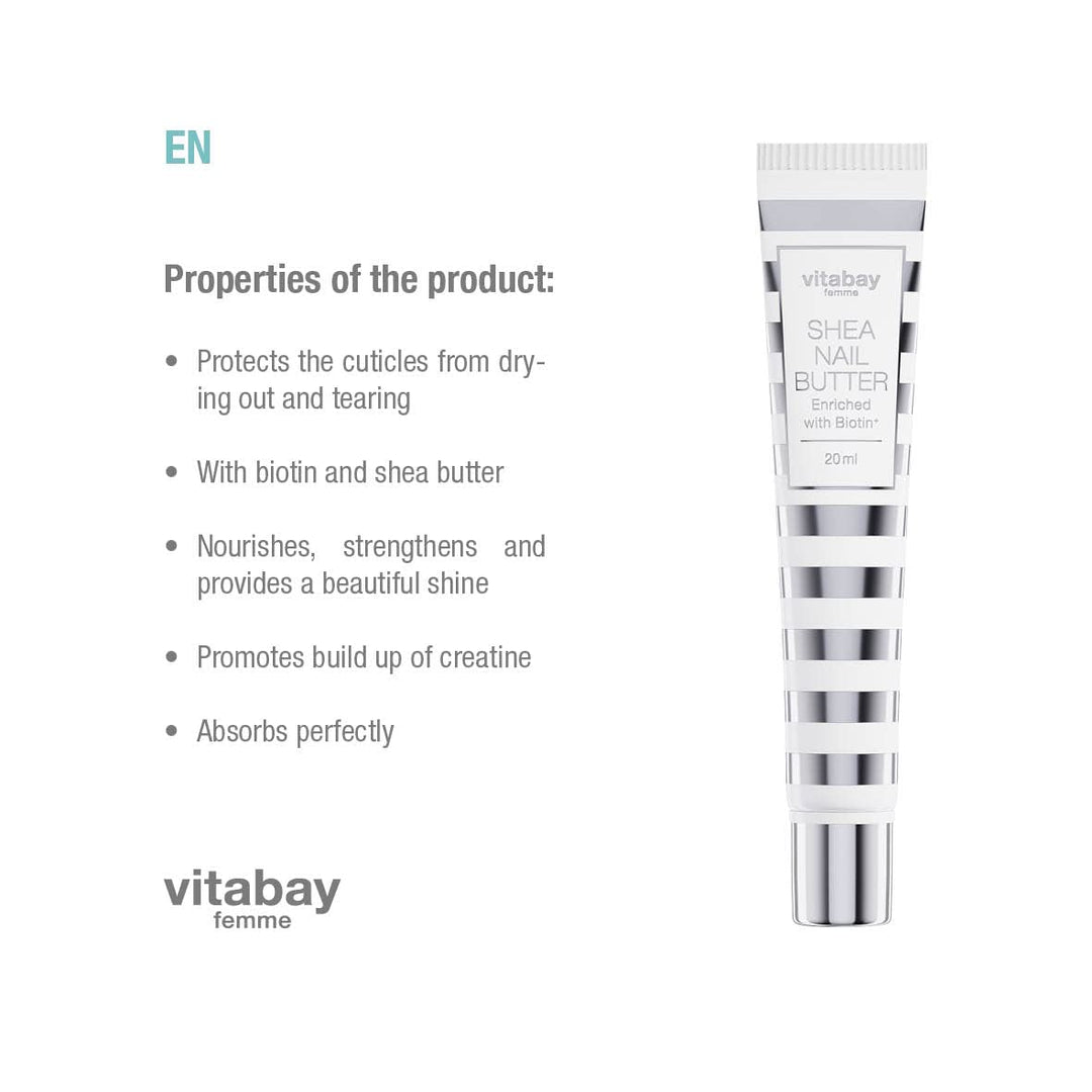 Vitabay Shea Nail Butter 2x 20 ml - Sheabutter Mit Biotin/Vitamin B7 - Nagelcreme Für Nagelhautpfleg