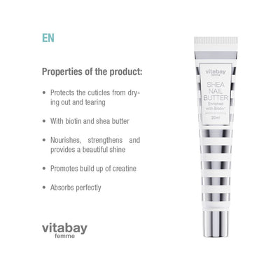 Vitabay Shea Nail Butter 2x 20 ml - Sheabutter Mit Biotin/Vitamin B7 - Nagelcreme Für Nagelhautpfleg