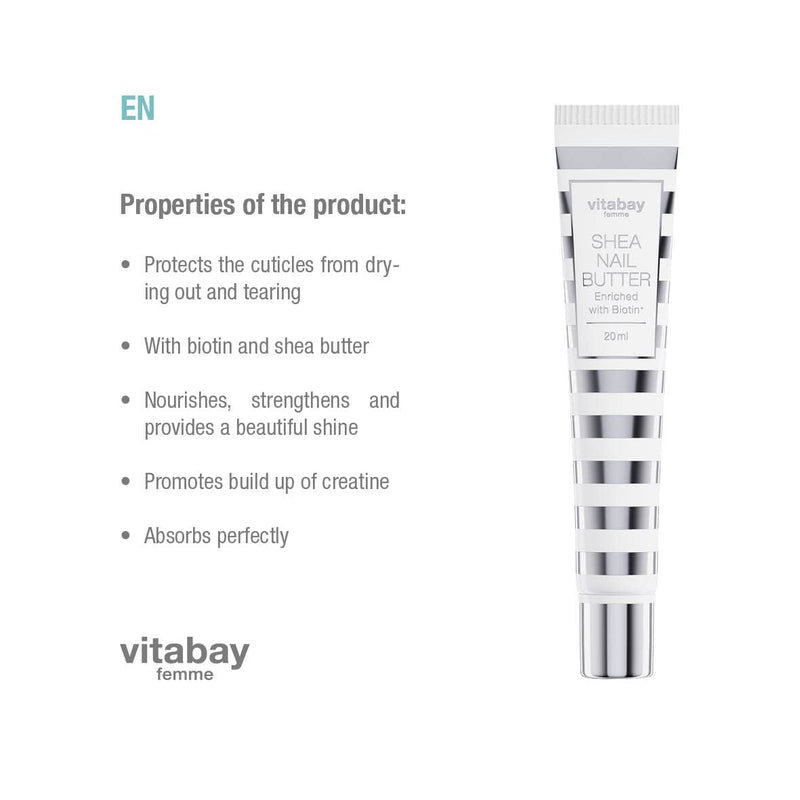 Vitabay Shea Nail Butter 2x 20 ml - Sheabutter Mit Biotin/Vitamin B7 - Nagelcreme Für Nagelhautpfleg