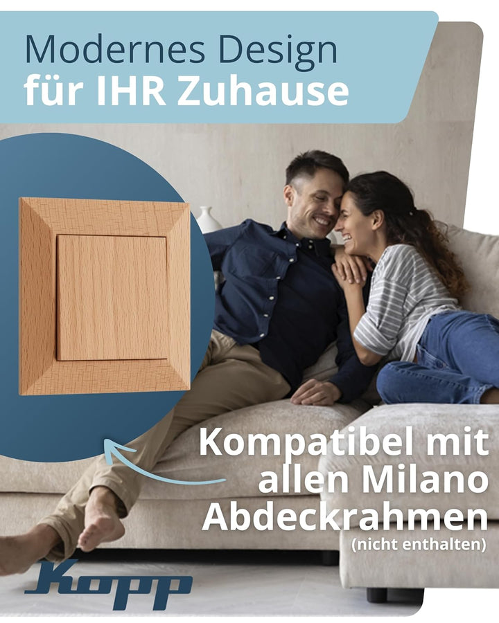 Kopp MILANO Universalschalter aus Buchen-Echtholz - Lichtschalter-Unterputz mit 10AX Schaltvermögen