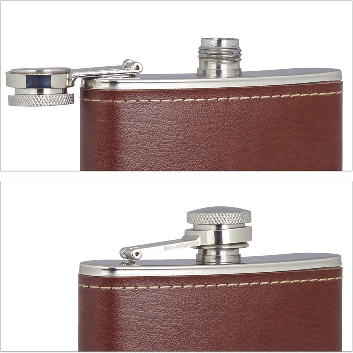 Relaxdays 10 x Flachmänner 200ml, Taschenflasche aus Edelstahl mit Kunstleder Hülle, kleine Flachmän