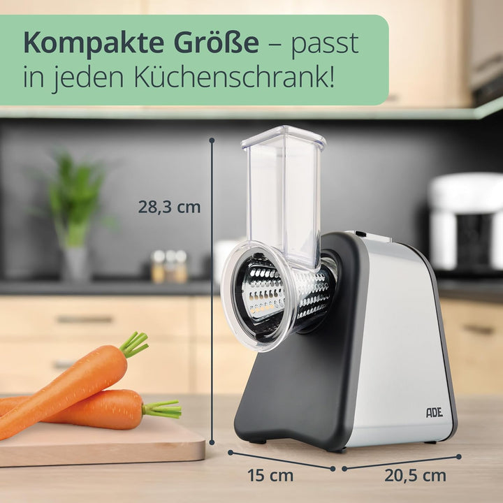 ADE Küchenreibe elektrisch, Gemüseschneider, Parmesanreibe, Gemüsereibe, Käsereibe, Gemüsehobel Karo