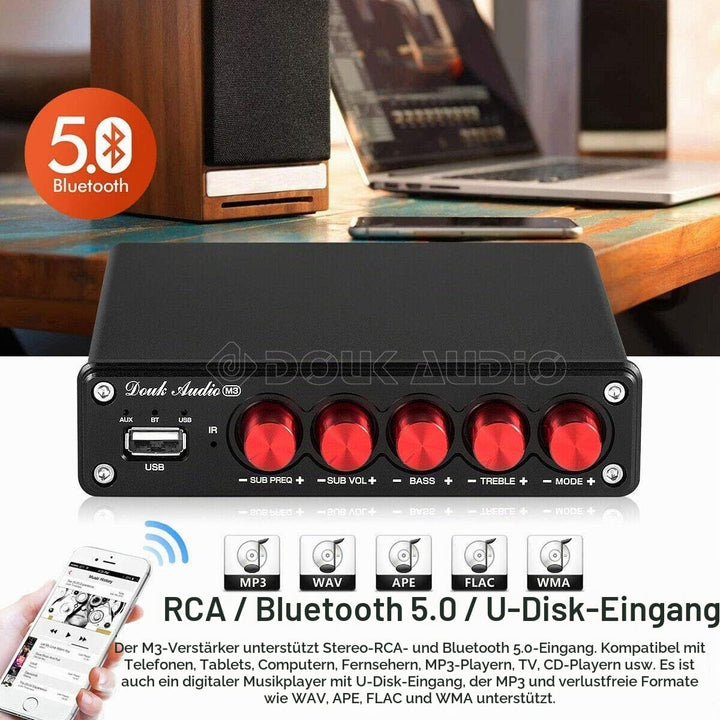 Douk Audio M3 Bluetooth 5.0 Verstärker Stereo Audio Receiver 2.1 Channel Mini Hi-Fi Amplifier Class