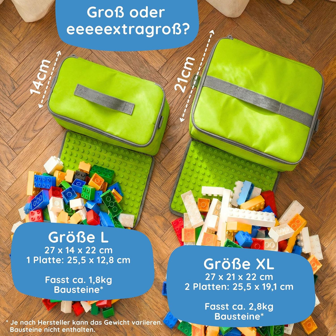 Baustein-Tasche mit ausklappbarer Bauplatte passend für grosse Bausteine vieler Marken I Grösse XL (