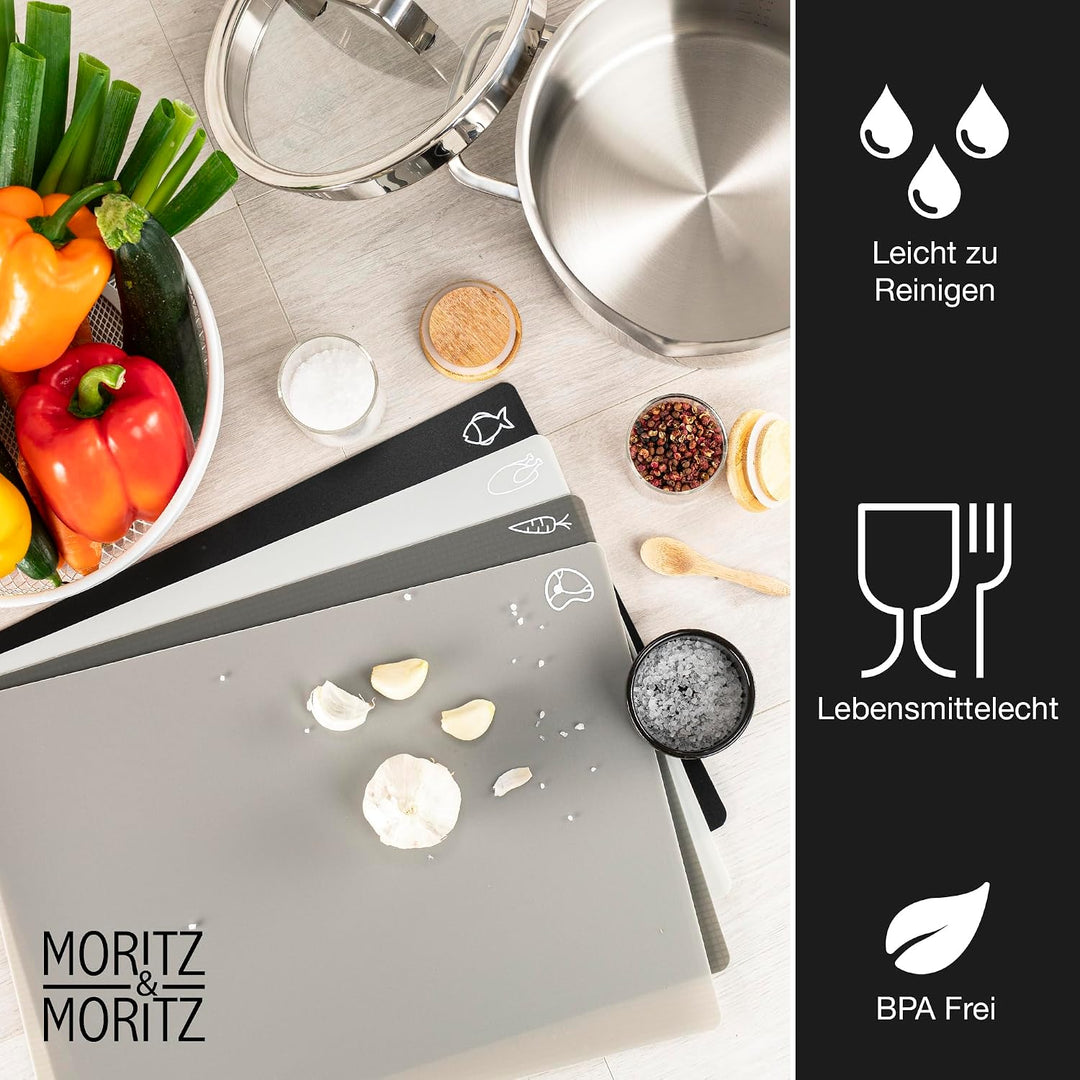 Moritz &amp; Moritz 4x Schneidematte Küche - 28 x 38 cm - Schneideunterlage Küche für schnelles Arbeiten