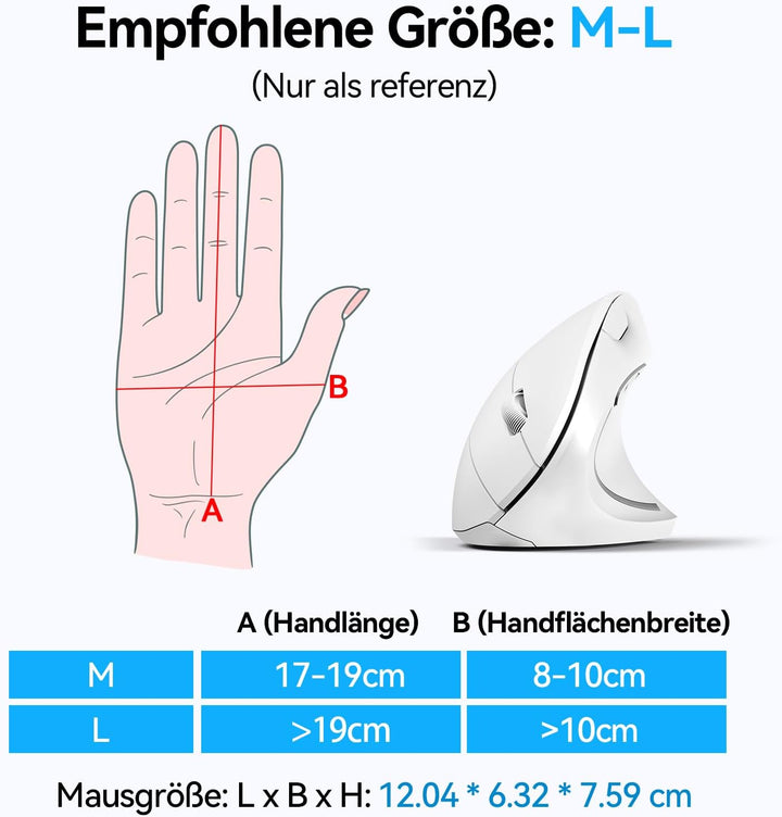 TECKNET Ergonomische Kabellose Bluetooth Maus - Vertikale Wireless Mouse mit 3 Gerät (BT+BT+USB), Op