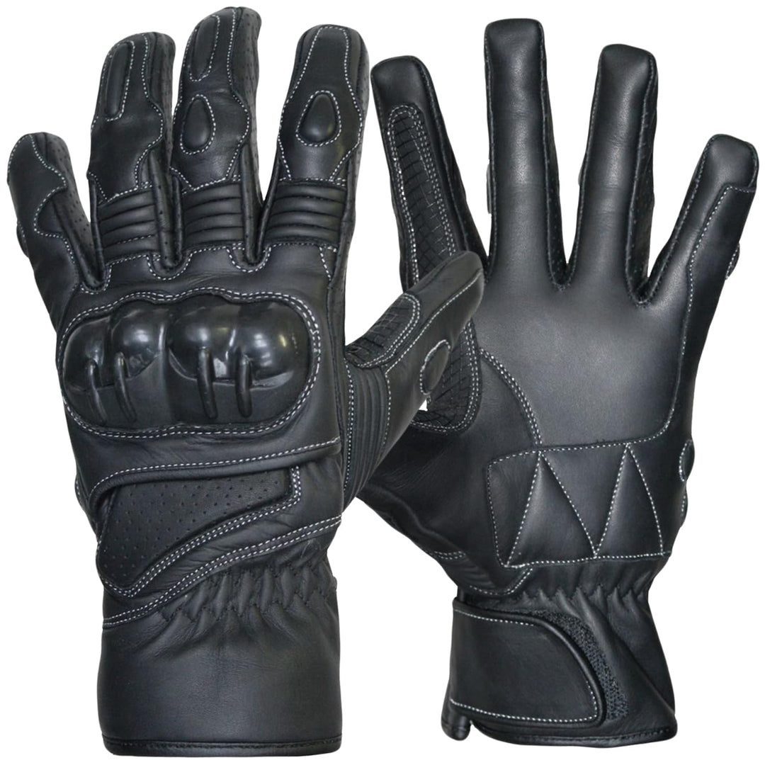 German Wear Motorradhandschuhe Motorrad Biker Lederhandschuhe Schwarz, Size:8=M, 8=m