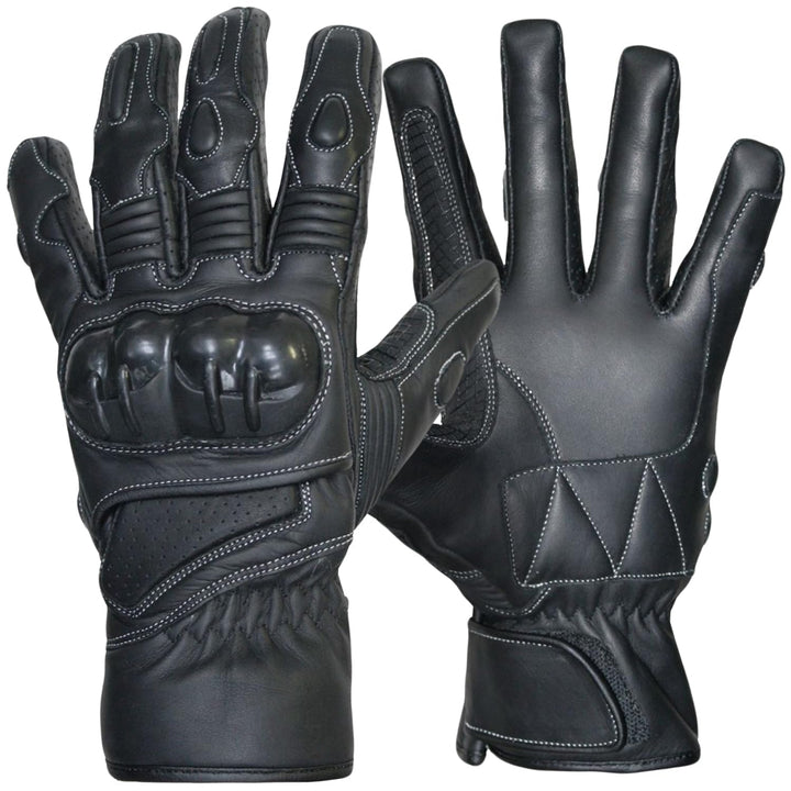 German Wear Motorradhandschuhe Motorrad Biker Lederhandschuhe Schwarz, Size:8=M, 8=m