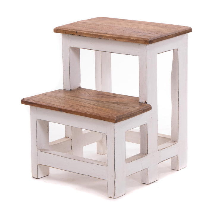 DESIGN DELIGHTS TRITTLEITER Step | 46x37x37 cm (HxBxT), Altholz, zweistufig | Trittleiter, Haushalts
