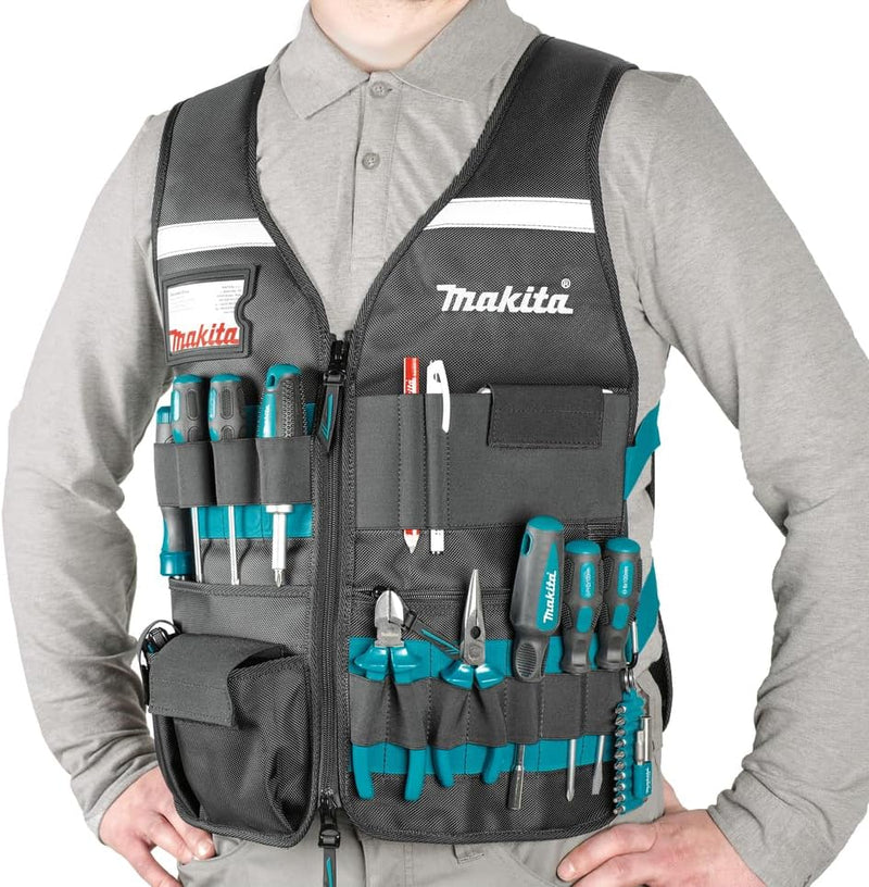 Makita P-72089 Arbeitsweste mit Mehreren Taschen, Schwarz, 25.1 x 20 Inch