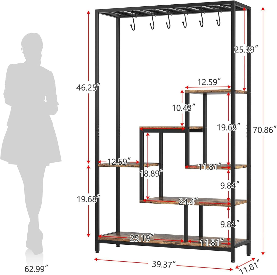 Indoor Pflanzenständer, 5 Etage 180 cm, Grosses Metall Pflanzenregal mit Haken zum Aufhängen, Multif