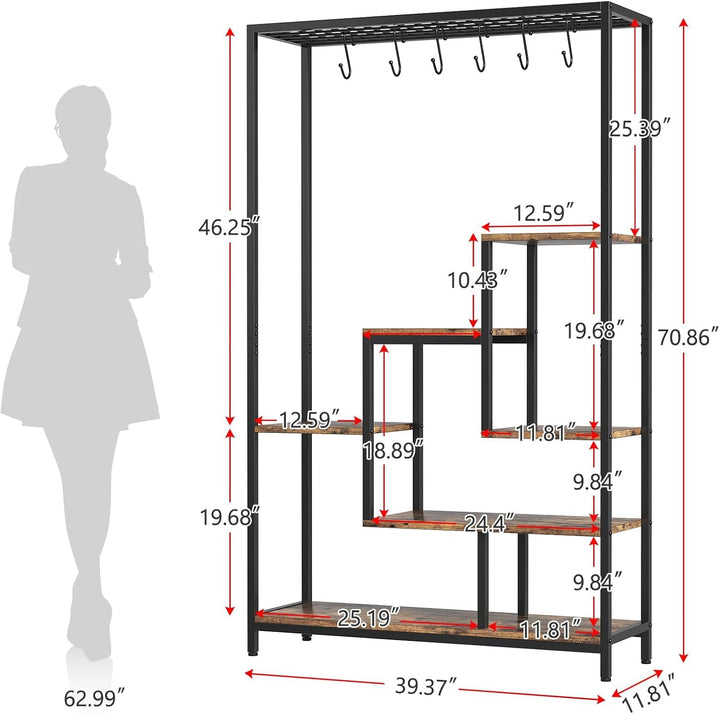 Indoor Pflanzenständer, 5 Etage 180 cm, Grosses Metall Pflanzenregal mit Haken zum Aufhängen, Multif