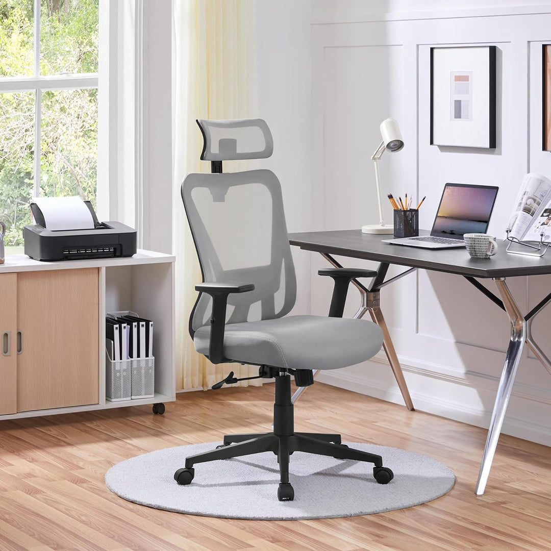 Yaheetech Bürostuhl Ergonomisch, Schreibtischstuhl mit Verstellbarer Kopfstütze, Armlehnen, Lendenwi