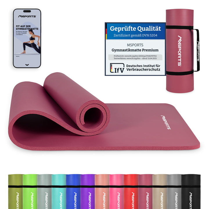 MSPORTS Gymnastikmatte | Yogamatte Premium rutschfest inkl. Tragegurt + Übungsposter + Workout App I