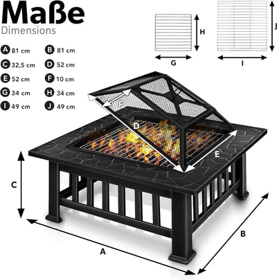 tillvex Feuerschale mit Funkenschutz & Grillrost | Feuerstelle Outdoor für den Garten | 3 in 1 BBQ G