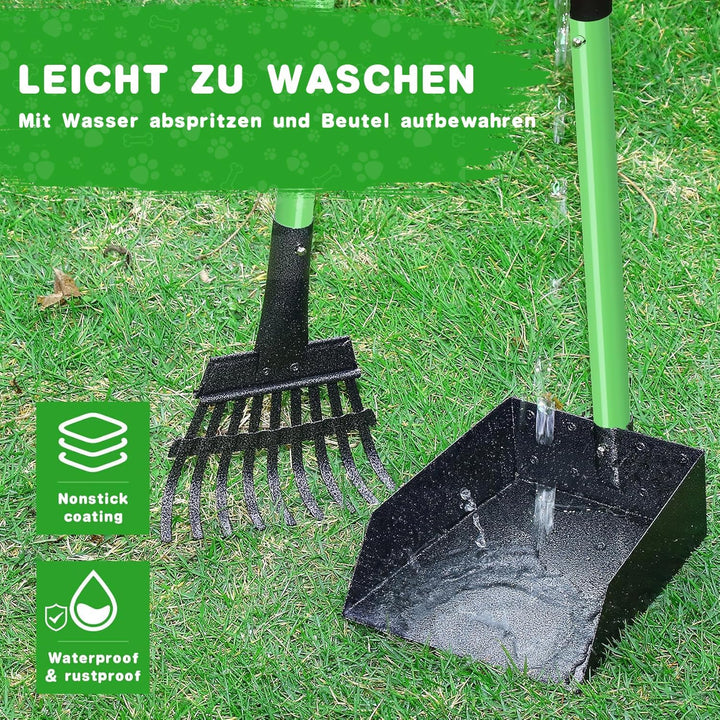 REAPALOT Hundekotschaufel, Robustes Metalltablett und Rechen-Set, Hundekotsammler aus Edelstahl mit