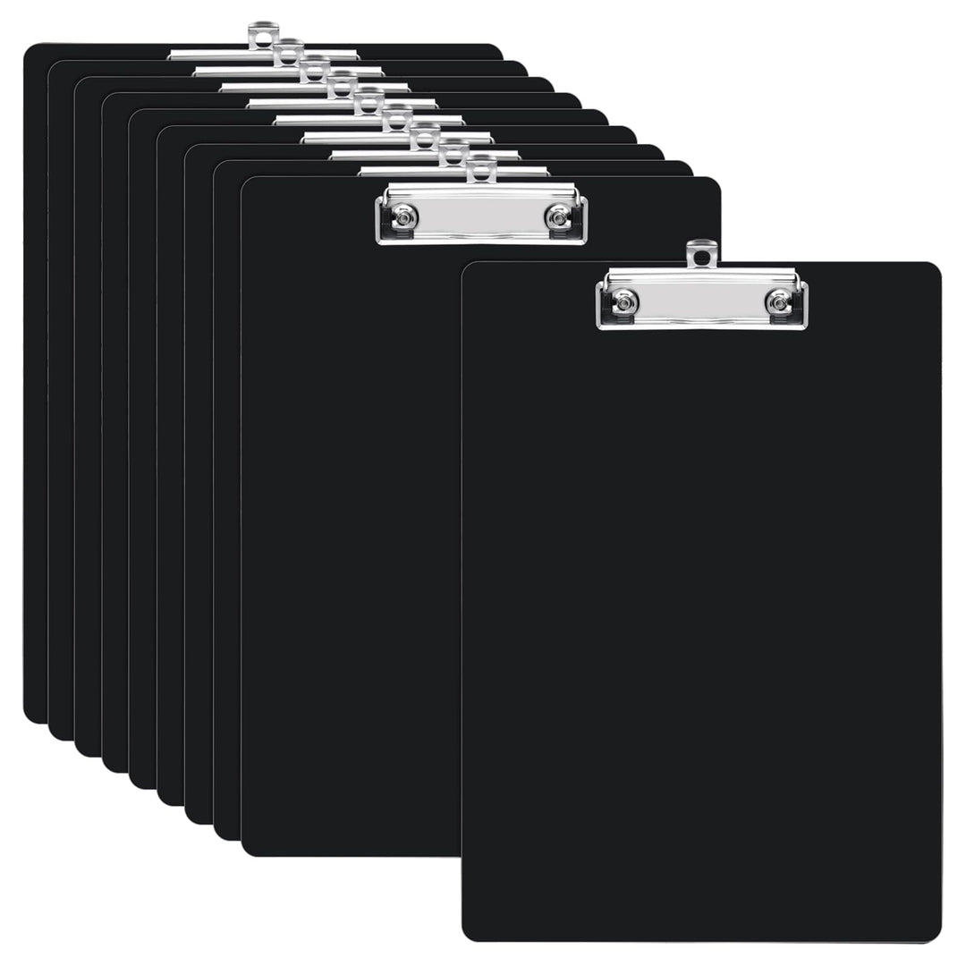 10er Klemmbrett A4, Clipboard A4 Schwarz, Schreibbrett mit Metallklemme und Aufhängeose, Kunststoff