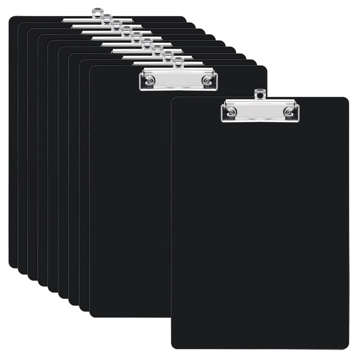 10er Klemmbrett A4, Clipboard A4 Schwarz, Schreibbrett mit Metallklemme und Aufhängeose, Kunststoff