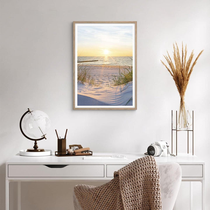 Wandposter Art Prints 50x70cm Poster Rahmen helle Eiche Düne Strand Meer Küche Wanddeko Bild Wand Ku