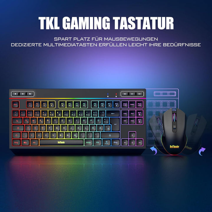 RedThunder 75% Kabelloses Tastatur und Maus Set, QWERTZ 94 Tasten TKL Layout, RGB, Wiederaufladbar F