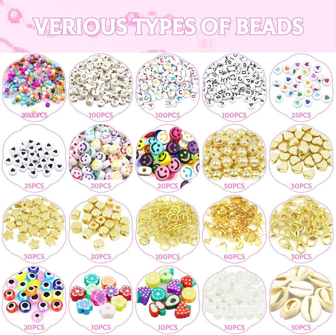 28000PCS 3mm Perlen, zum Auffädeln für Armbänder Selber Machen, Bunte Glasperln Machen Set mit 300 P