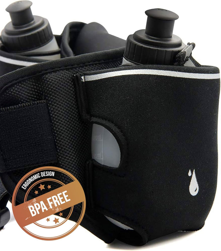 World Voyager Premium Qualität No Bounce Läufer Hydration Gürtel mit Reflektoren, Smartphone Pocket