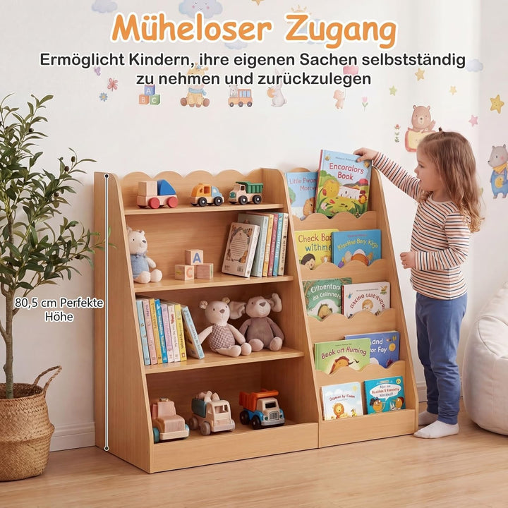 COSTWAY Kinder Bücherregal aus Holz, 5 stufiges Kinderregal mit 4 offenen Ablagen & versteckem Ablag
