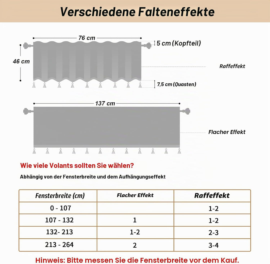 TOPLUXE Scheibengardine, Kurzstore für Schlafzimmer Esszimmer Wohnzimmer Küche, Damast Volant für Fe