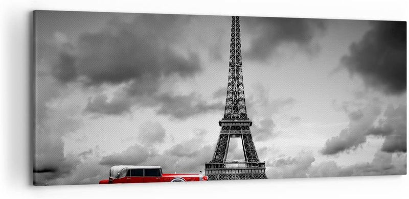 Wandbilder Dekoration Wohnzimmer Auto Eiffle Paris Stadt Panorama Bilder auf Leinwand 120x50cm Leinw