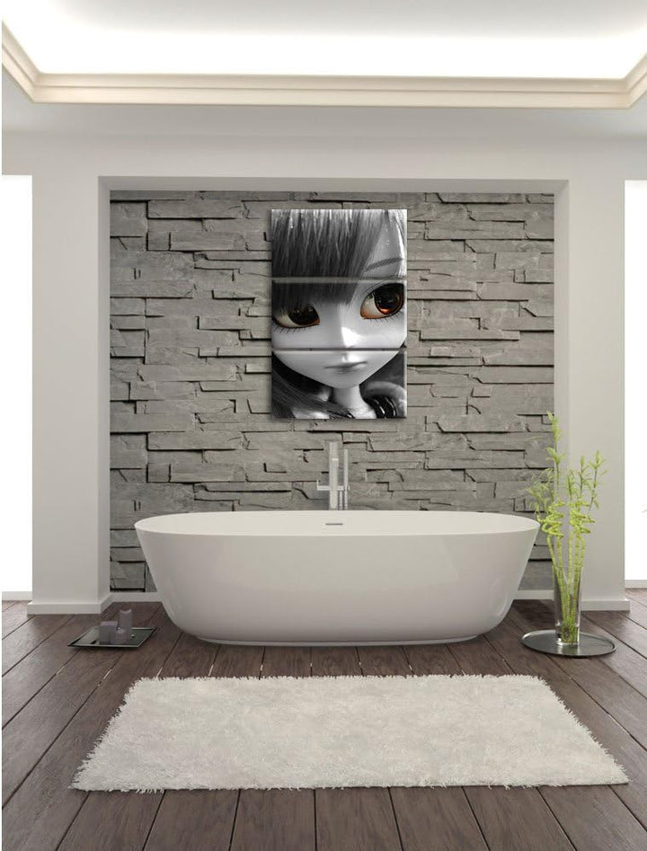 Pixxprint Pullip-Püppchen auf Sommerwiese als Leinwandbild/Grösse: 3 Teilig (120x80) / Wandbild/Kuns