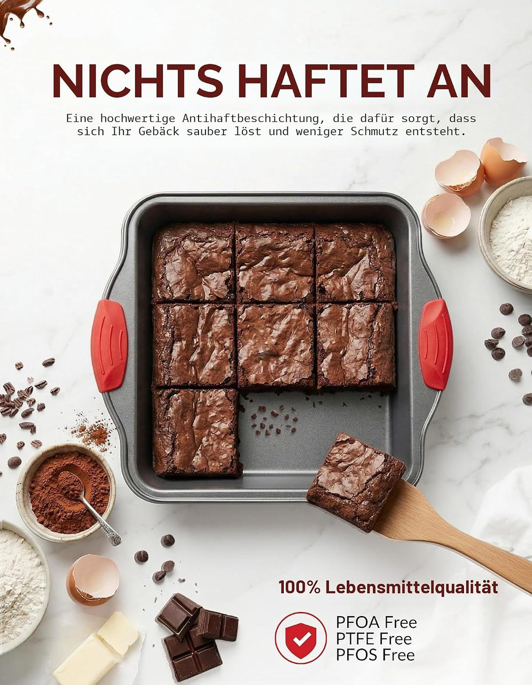 Boxiki Kitchen Nicht klebende, quadratische Backform aus Stahl 8x8, langlebige, praktische und hochw