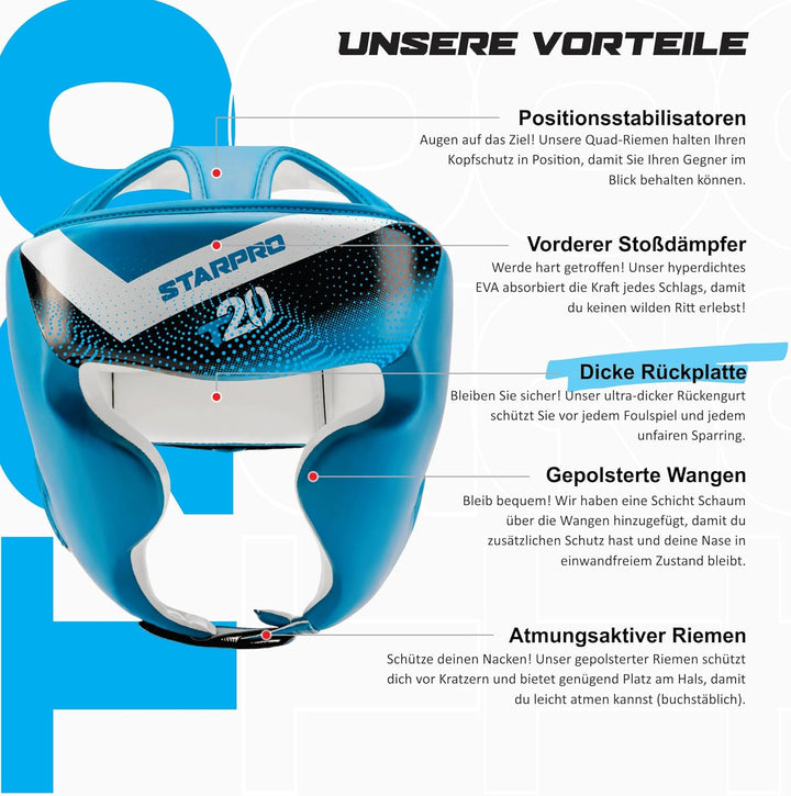 Starpro T20 Boxen Kopfschutz Boxhelm mit Gesichtsschutz - Für Boxen Sport, Kickboxen, MMA, Krav MAGA