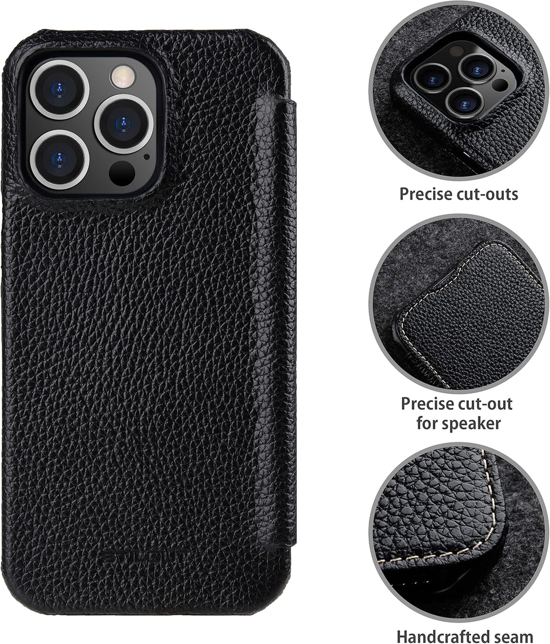 STILGUT Book Case kompatibel mit iPhone 13 Pro Max (6.7“) Hülle aus Leder zum Klappen, Klapphülle, H