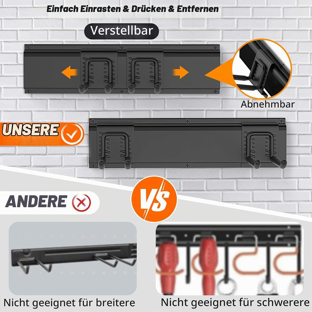 Housolution Verstellbar Garagen Gerätehalter 162,56cm, Metall Wandhaken mit 4 Schienen 12 Haken Werk