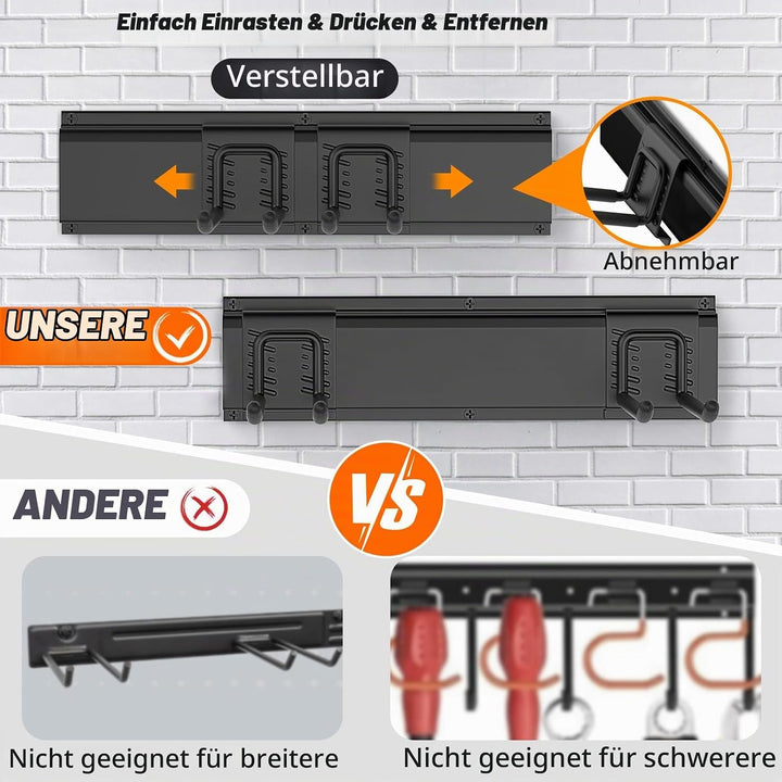 Housolution Verstellbar Garagen Gerätehalter 162,56cm, Metall Wandhaken mit 4 Schienen 12 Haken Werk
