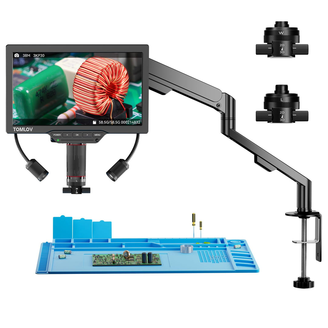 TOMLOV TM3K-3D Max 10,1" IPS Digitales Mikroskop mit Magnetische Doppelobjektive, 3D-Lötmikroskop fü