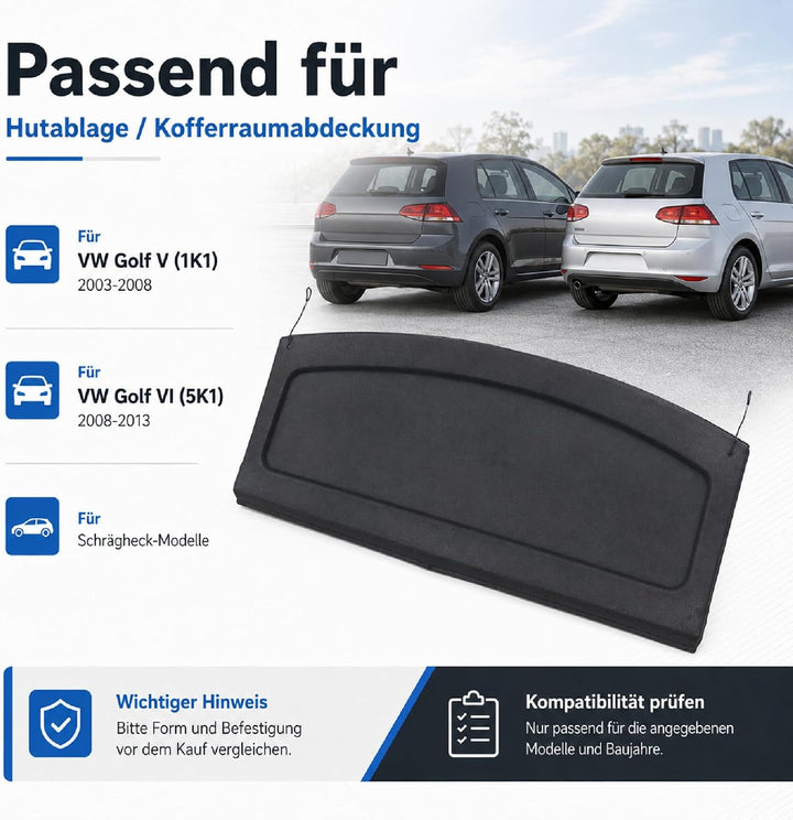 Hutablage Kompatibel mit VW Golf 5 6 1K1 5K1 1K6867769E | Passende Hutablage für VW Golf 5 6 1K1 5K1