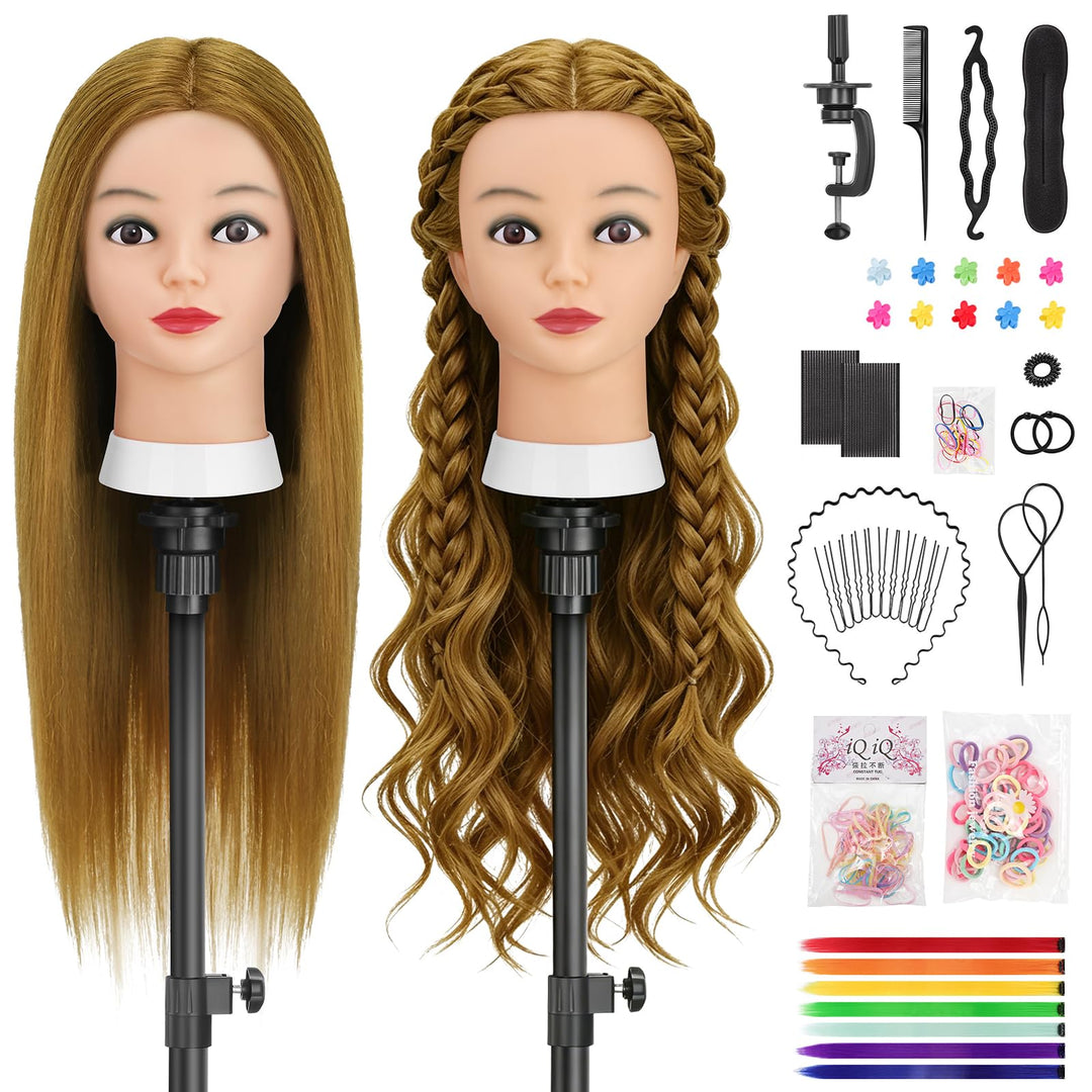 TwoWin Friseurkopf mit Haaren, 26 Zoll (66 cm) 80% Echthaar Mannequin Kopf, Trainingskopf für Stylin