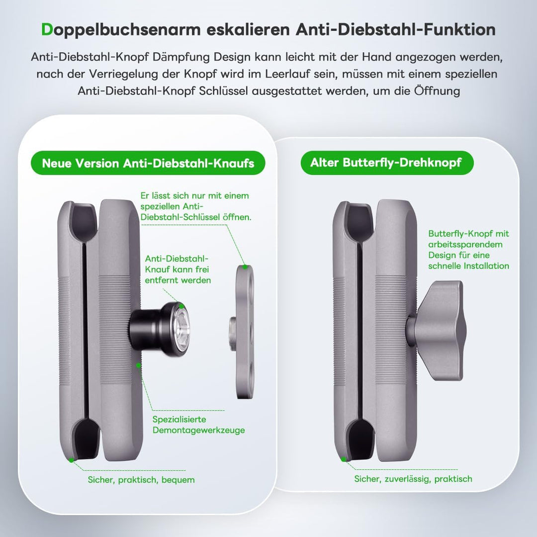 FANAUE Doppelbuchsenarm Kompatibel mit RAM Mounts 1" Ball und Motorrad Fahrrad Telefonhalter, passt