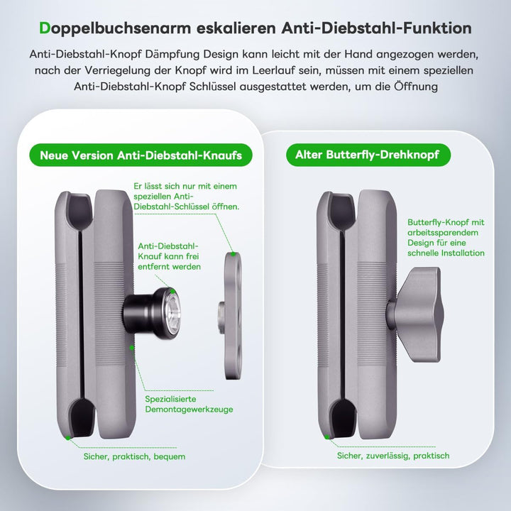 FANAUE Doppelbuchsenarm Kompatibel mit RAM Mounts 1" Ball und Motorrad Fahrrad Telefonhalter, passt