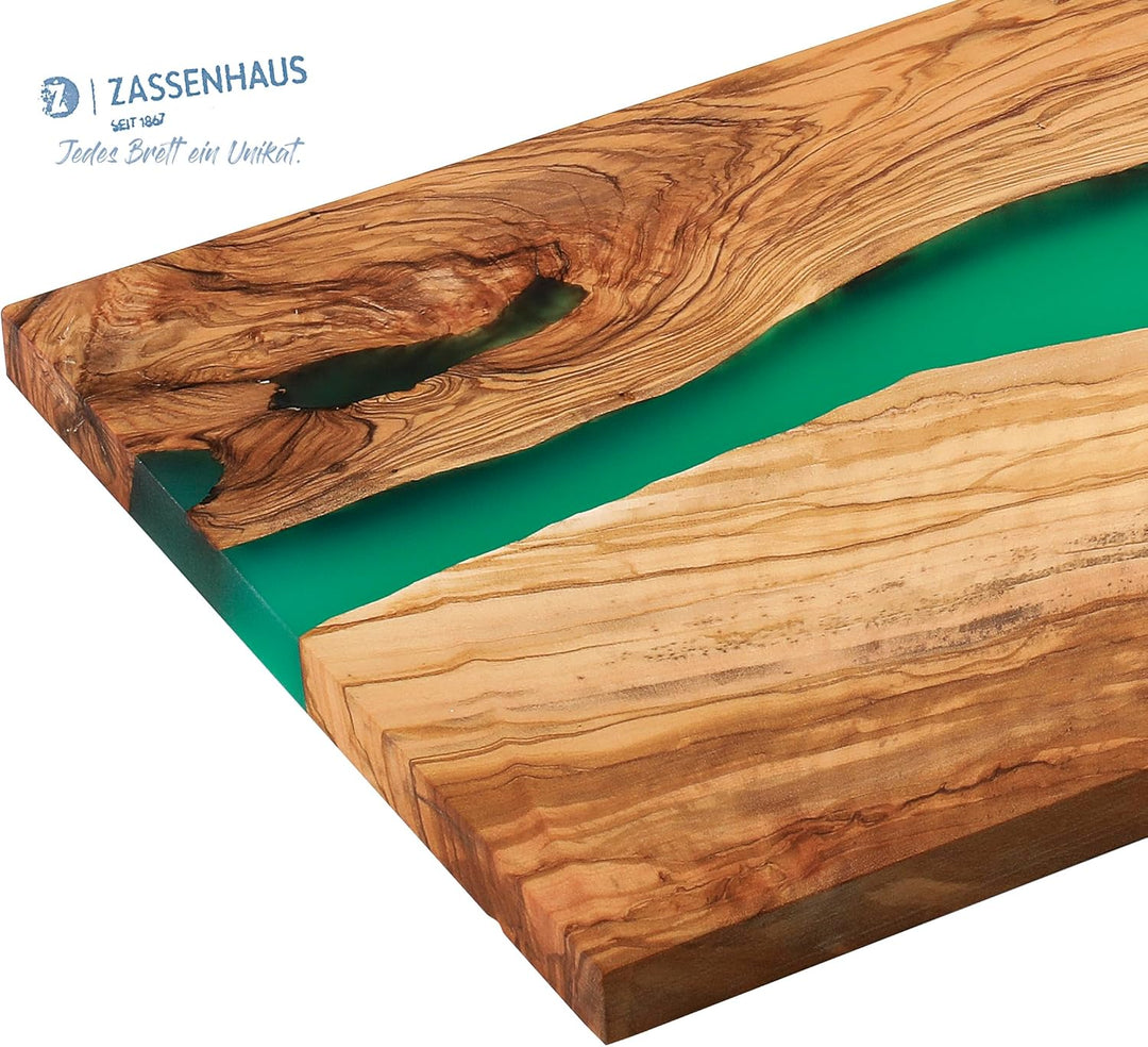 Zassenhaus Servierbrett grün aus Olivenholz & Harz, 45 x 22 x 1,5 cm, handgefertigtes Premium-Brett