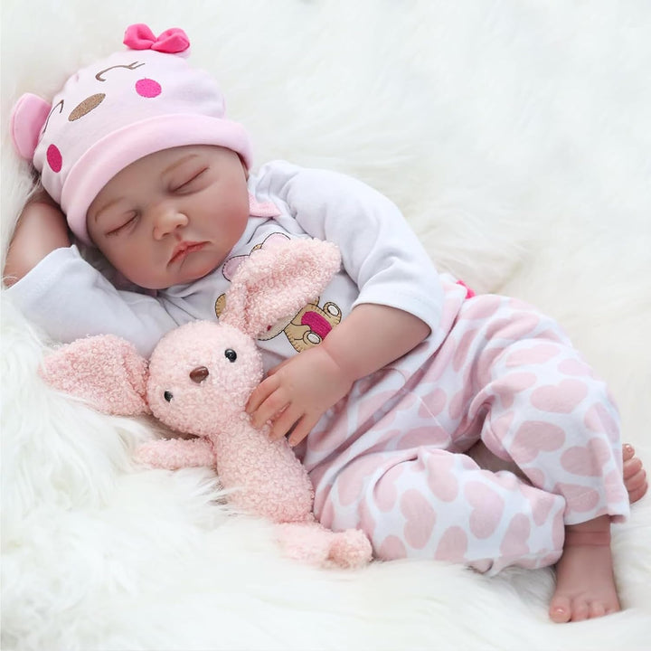 ZIYIUI 22 Zoll 55Cm Reborn Babypuppe Weiche Silikon Vinyl Schlafende Lebensechte Simulation Reborn B