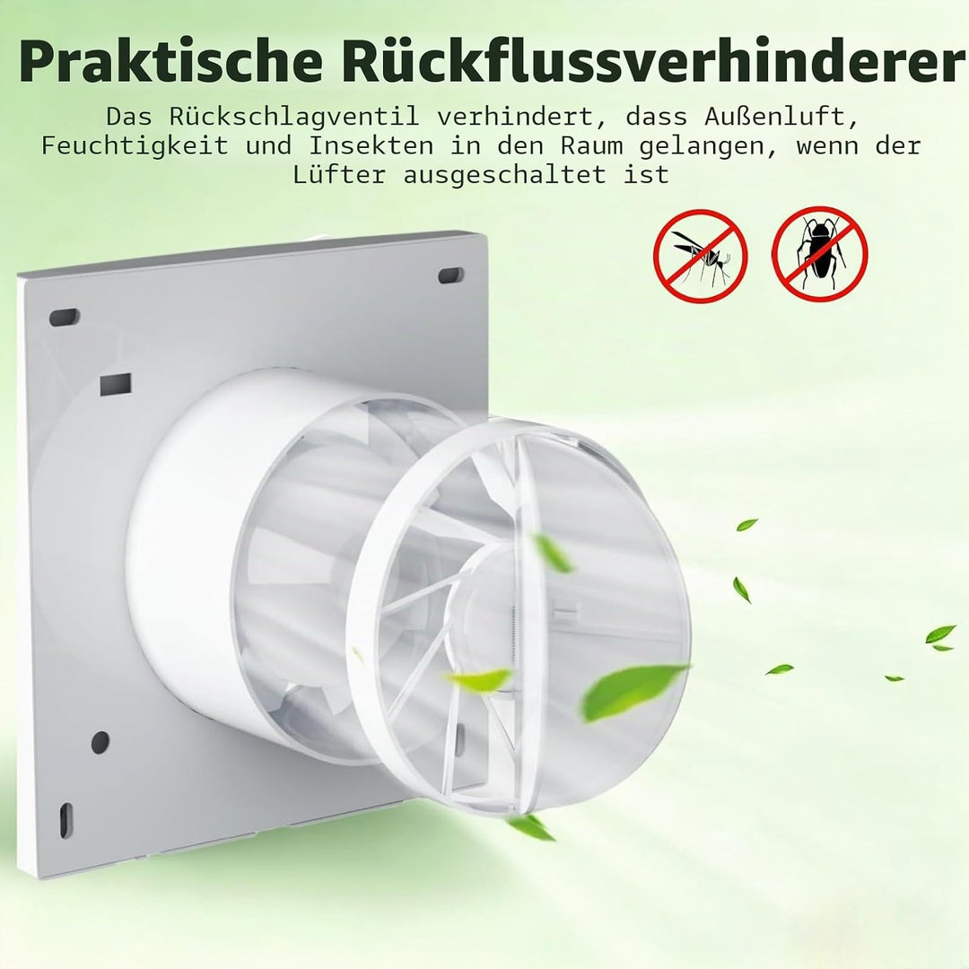 Badlüfter 100mm mit Rückstauklappe, Leiser Abluftventilator 12W Ventilator Badezimmer Lüfter mit 1,1