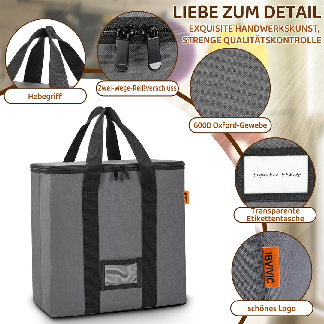 OUUTMEE Vinyl-Schallplatten-Aufbewahrungsbox mit Reissverschlüsse, Klappbare Plattenkoffer für LP-Sc