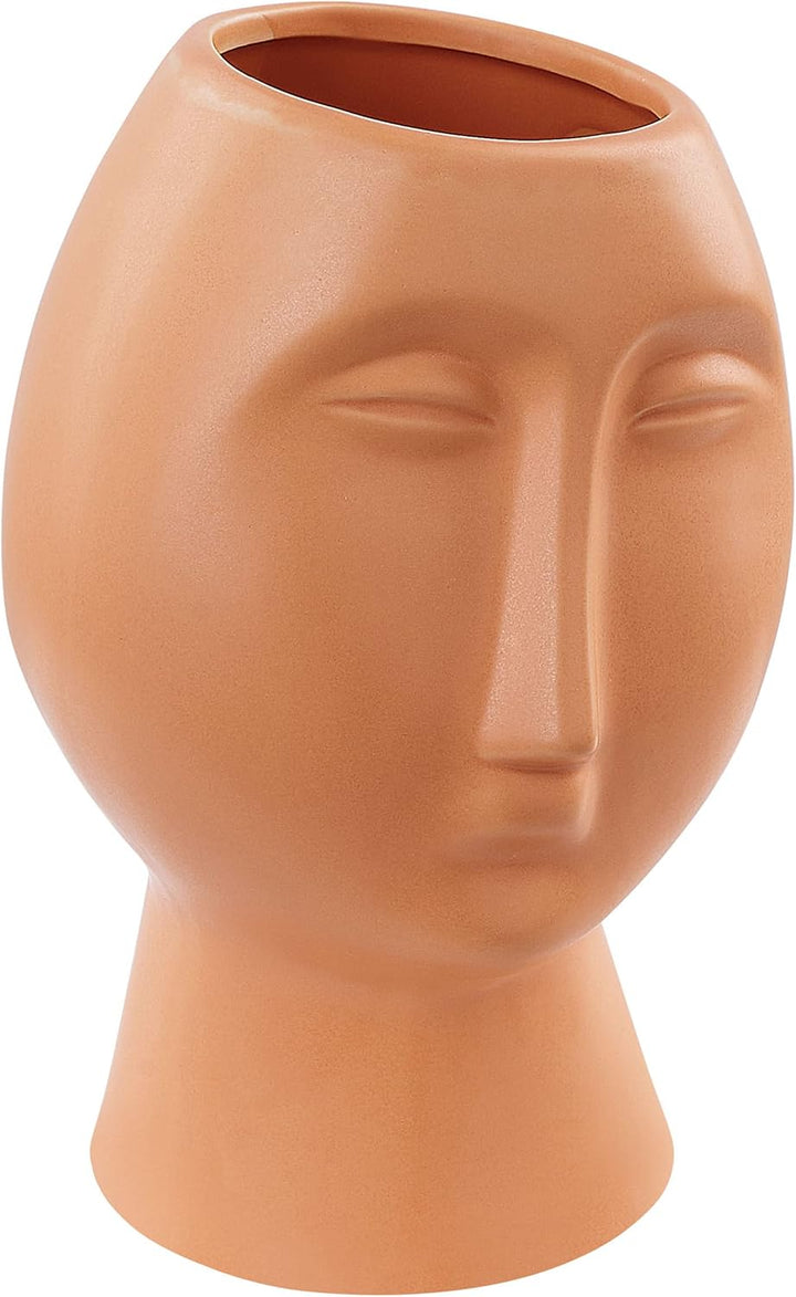 Blumenvase Keramik handgefertigt orange 24 cm Gesichtsmotiv Modern Florina