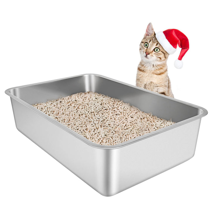 IKITCHEN Grosse Katzentoilette Edelstahl(50×35×15cm), Litter Box Katzenklo, Katzen und Kaninchen Met