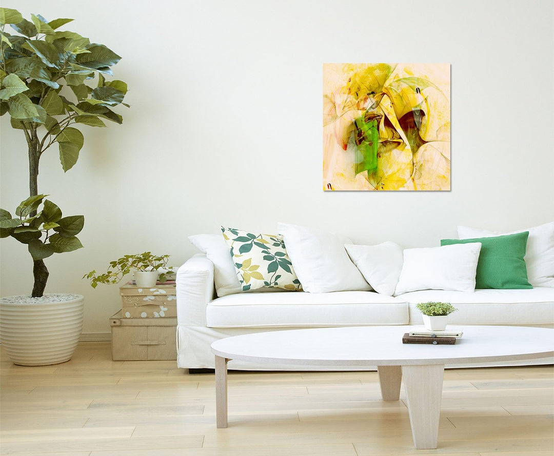Paul Sinus Art Wildes Spiel - Abstrakt384_60x60cm Bild auf Leinwand mit Farbbrillanz gelb grün Abstr